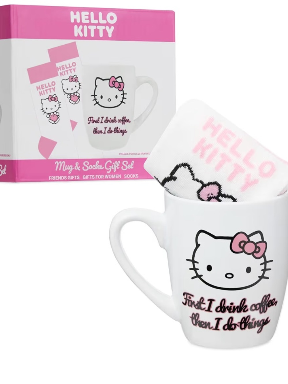 Hello Kitty Pink & White Mug and Socks Set Sanrio Gift New